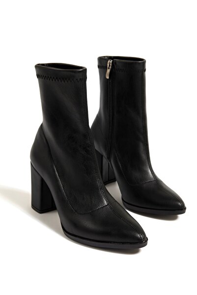 MUFUMA Siyah Sivri Burun Premium Kadın Bot