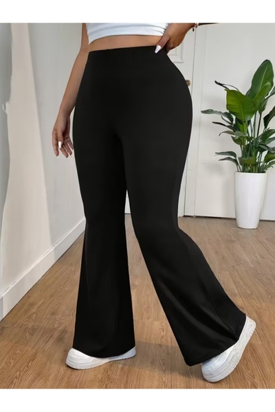 ELMODA Kadın Siyah kışrık ispanyol paça yüksek bel pantolon