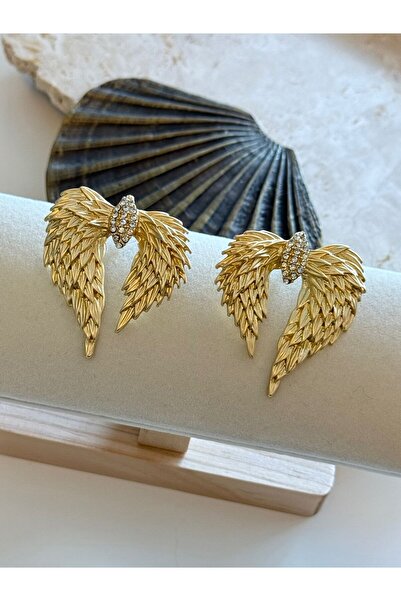 MyladyAccessoriess Gold Melek Kanadı ve Zirkon Taş Detaylı Küpe (Pirinç Kaplama)
