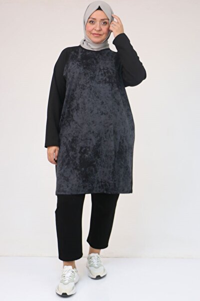Eslina 58162 Plus Size Paneled Modal Tunic - Black