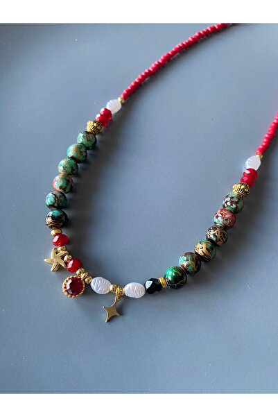 dela otantik Handmade Beaded Authentic Women's Necklace – Star Detailed Ethnic Bohemian Bijouterie Jewelry - Boho Necklace