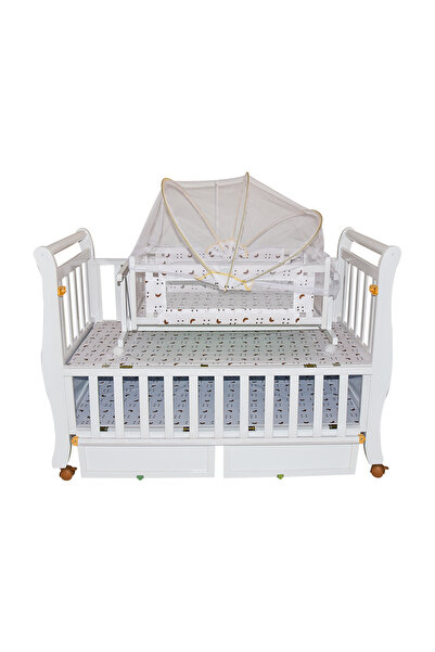 Horse Horse Portable Wooden Baby Bed, 120 x 60 x 96 cm, Durable Natural Wood Color, with Transparent Drop-Off Mosquito Net