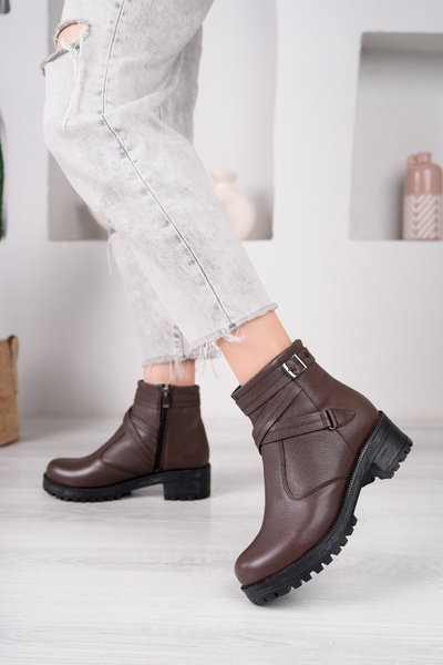 Derimoda Genuine Leather Women's Boots Coffee