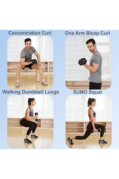 Generic مجموعة دمبل سداسية مطاطية - تدريب أثقال متعدد الأحجام، سداسي مضاد للتدحرج، بمقبض من الكروم