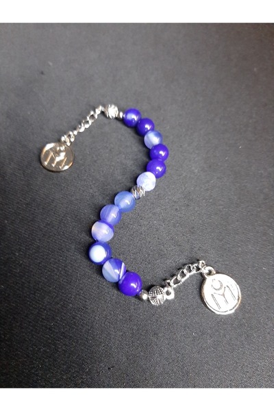 MRYart سبحة زازا من حجر العقيق الأزرق والأبيض المختلط