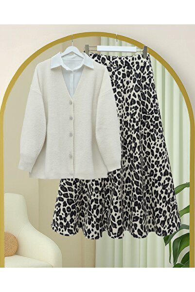 Modamorfo Buttoned Front Bearded Casual Knit Cardigan - Ecru