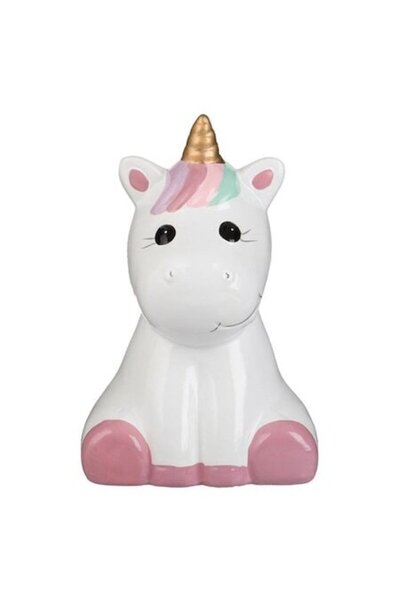 ANTBRO Cutie de bani din lut sculptată manual – Unicorn colorat Ø12×12×19 cm ...