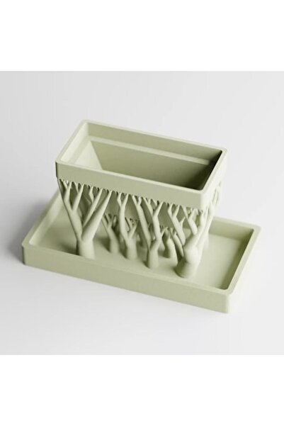 OEM Ghiveci suspendat cu suporti in forma de trunchi copac, cu tavita, 12cm x 6cm, verde, printat 3D, pl