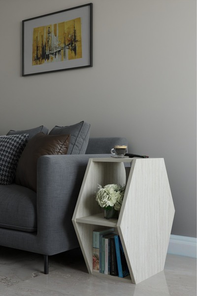 alpaevmobilya Altıgen Tasarım Yan Sehpa, Modern Koltuk Yanı Sehpa, Dekoratif ...