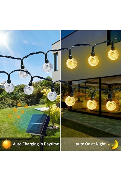 EMATTEIRO Instalație de Crăciun cu Globuri de Cristal, Încărcare Solară, 3.5m, Alb Cald