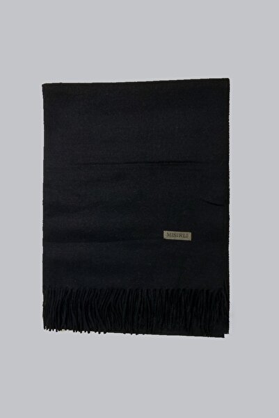 Mısırlı Black Solid Color Tasseled Thick Warm Stylish Winter Wool Shoulder Shawl