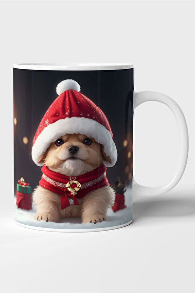 GRN TASARIM Christmas Themed Dog in a Hat Printed Mug