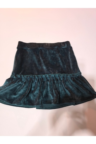 Şimo Butik Дівчача французька оксамитова спідниця з воланами, коротка міні, з рюшами, на резинці, нафтова синя