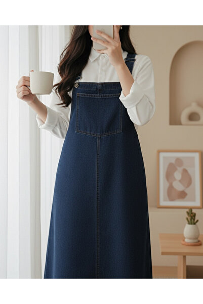 MissRunin Cep Detaylı Askılı Kot Salopet