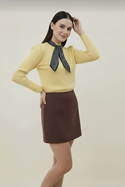 Safgiyim44 Long Sleeve Scarf Detail Fleece-Lined Sweater Yellow