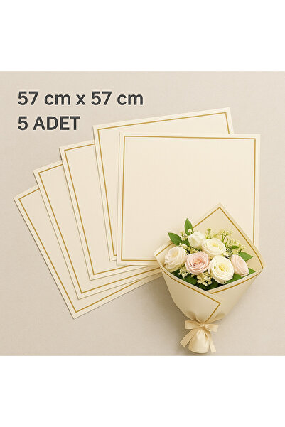 serap çiçekçilik 5 Adet Krem Gold Çizgili Paketleme Ambalajı Çiçek Paketleme