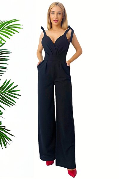 FashionForYou Urania second-hand jumpsuit, with suspenders and pleats, Black, S/M