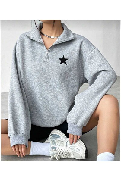ALİ.COM Half Zipper Star Printed Sweatshirt