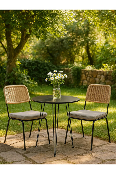 MARIA HOMES Round Coffee Table – 70×74 cm Black Metal Modern Accent Table for Living Room