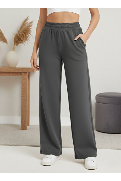 Ceylen Modal Kumaş Beli Lastikli Düz Paça Rahat Kesim Premium Pantolon