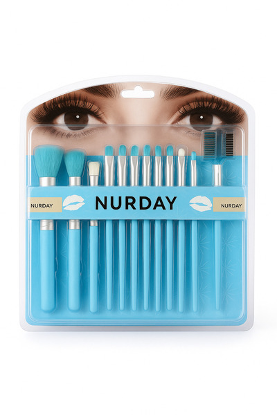 NURDAY Set de pensule de machiaj profesionale roz, 12 piese și burete