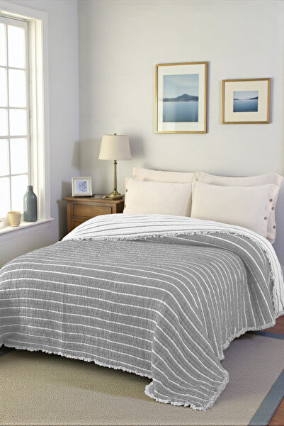 Cottonest Luxury 4-Layer Multi Muslin 100% Cotton Double Bedspread 230X250 cm King Size with 2 Pillows