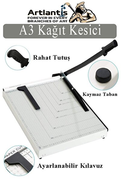 Artlantis Giyotin Kağıt Kesme Makinesi A3 Metal Kollu Tablalı A5-A4-A3 Ayarla...