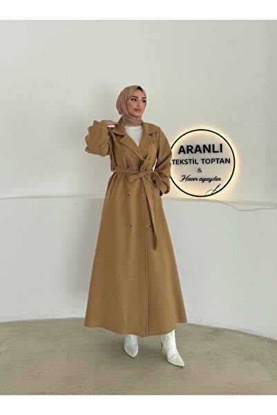 hacer ayaydın Παλτό Καστανό Χρώμα Ολόσωμο/Γυναικείο παλτό Καστανό Χρώμα με Ζώνη και Μανσέτες