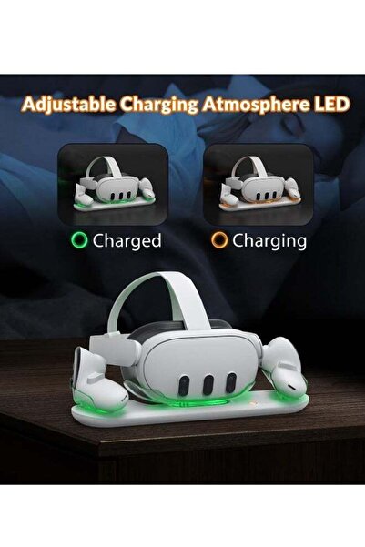 Generic VR Charging Station for Oculus/Meta Quest 3 - Dual Charging Dock with LED Indicator for Headset and