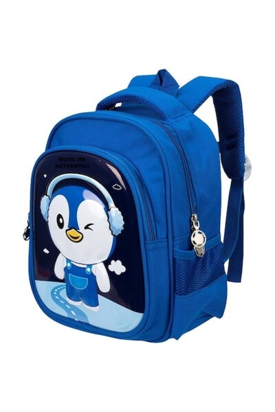 MOOD ( BE AUTHENTIC ) Rucsac MOOD (BE AUTHENTIC) cu desene animate 3D cu pinguin, poliester, albastru - copii preșcolari