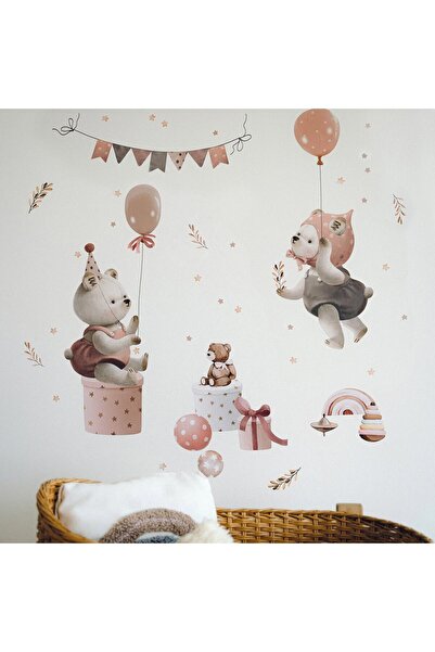 WALLHUMAN Ayıcık ve Balonlar Ülkesi Duvar Sticker Seti, Çocuk Odası, Bebek Od...