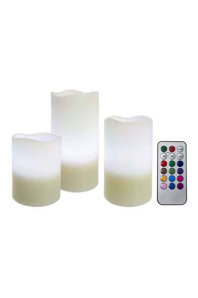 The comprehensive house مجموعة من 3 شموع LED بدون لهب مع جهاز تحكم عن بعد - أبيض