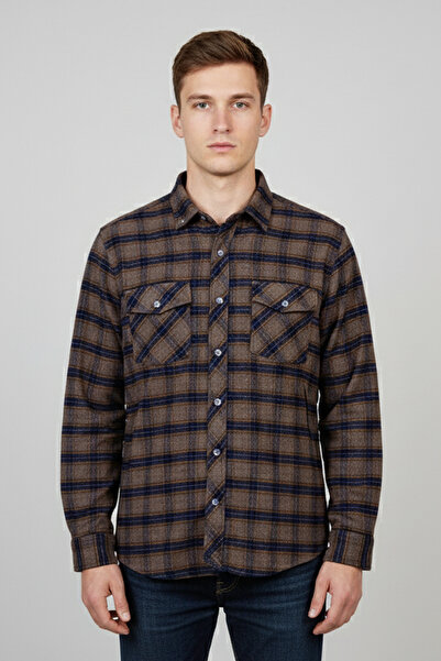 Zermon Kahve Lacivert Çizgili Oduncu Gömleği
