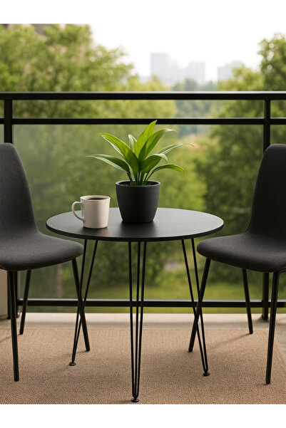 MARIA HOMES Round Coffee Table – 70×74 cm Black Metal Modern Accent Table for Living Room