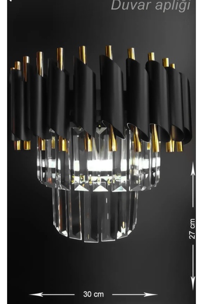 MİRLED AYDINLATMA Kristal Taşlı Lüks Aplik -(SİYAH-GOLD)