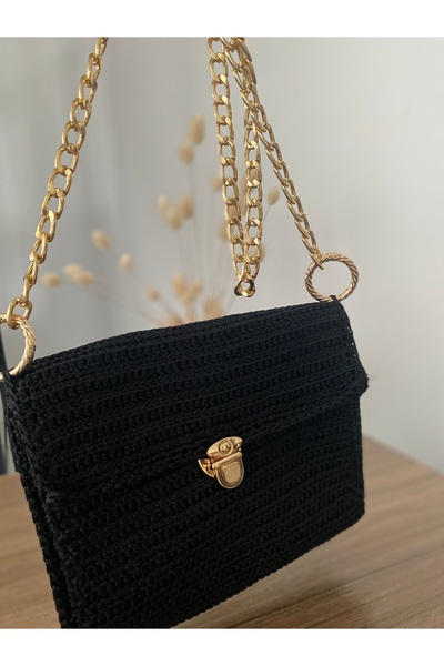henaabag Siyah kanvas çanta, kadın kol çantası