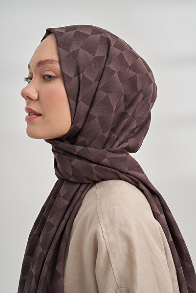ARMANDA Geometrik desenli Cotton Monogram Şal - Acı Kahve