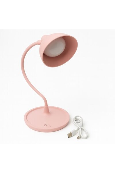 ABS LED desk lamp, USB rechargeable, 3 levels, flexible arm, 33 cm, Pastel pink