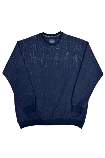 ANNEX Large Size Crew Neck Patterned Cotton Men's Sweater Sweat