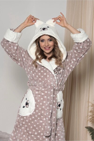 BlackWay Kadın Kapüşonlu Mini Pelüş Sabahlık/ Bornoz