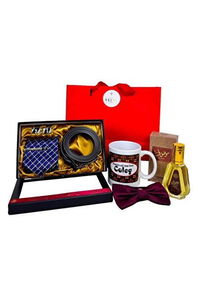 velve Pachet Gentleman, pentru cel mai bun coleg,cravata,ac,butoni,curea,cana personalizata,papion,parfum
