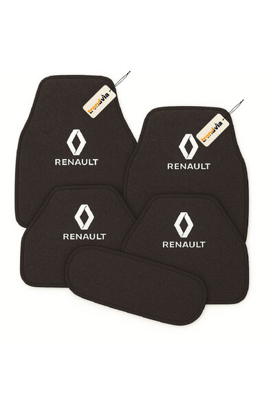 trivexa Renault Logolu 5'li Antrasit Oto Halı Paspas Seti – Kaymaz Tabanlı, A...