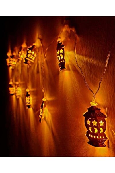 Generic زينة رمضان سلسلة مصابيح على شكل فانوس معدني لرمضان لون الانارة صفراء،...