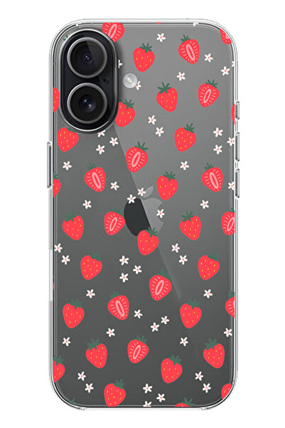 TechTree حافظة سيليكون مطبوع متوافقة مع هاتف iPhone 17 بتصميم الفراولة والبابونج