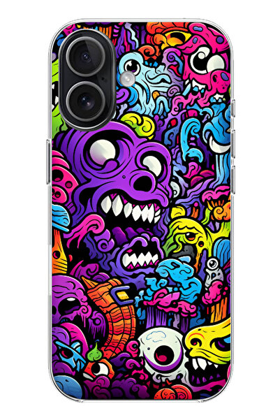 TechTree حافظة سيليكون متوافقة مع هاتف iPhone 17 Psychadelic Colorful Monster...