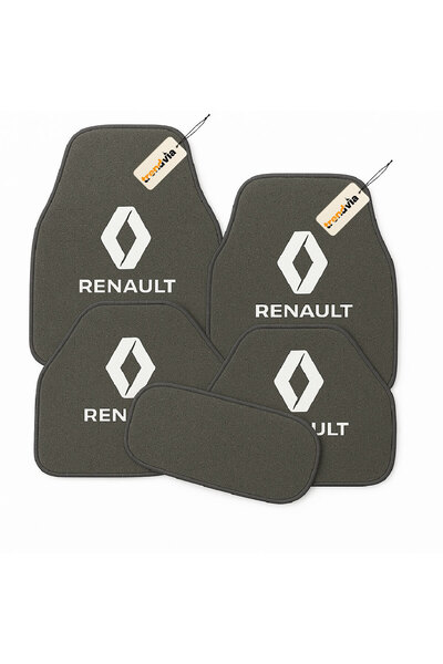 trivexa Renault Logolu 5'li Gri Oto Halı Paspas Seti – Kaymaz Tabanlı, Araç İ...