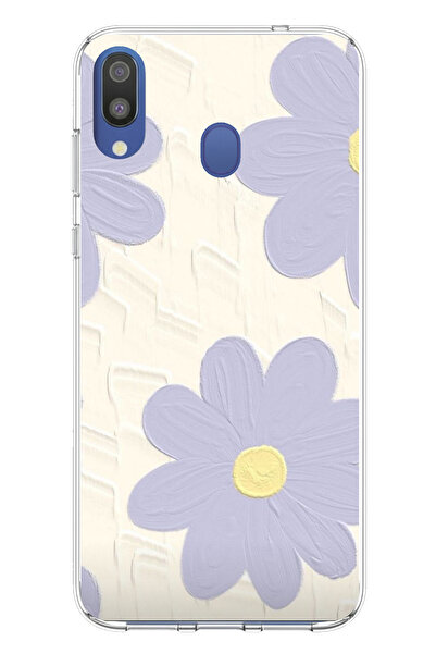 TechTree Samsung Galaxy M20 Uyumlu Mor Papatya Tasarımlı Baskılı Silikon Kılıf