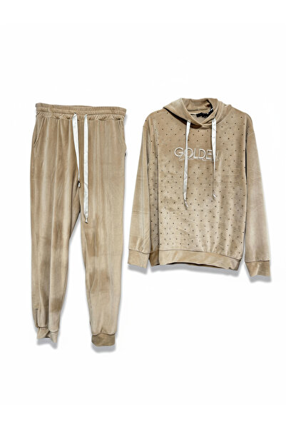 speedway Kadın Kadife Eşofman Takım Kapüşonlu Rahat Kalıp Günlük Model