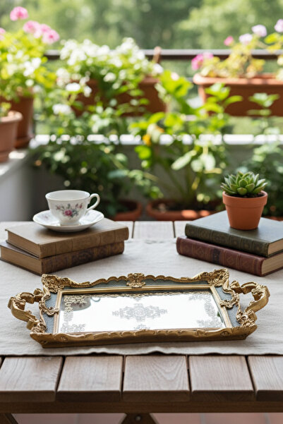 Hanlar Home Stylish Gift Carved Presentation Classic Tray with Mirror