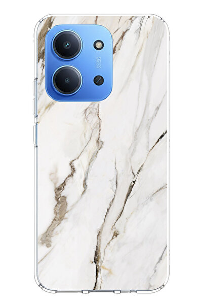 TechTree حافظة سيليكون متوافقة مع ريدمي 15C باللون الأبيض الرخامي مطبوع